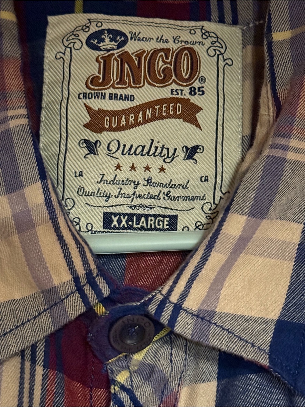 JNCO Plaid Button-Down Shirt in Blue, Red, Tan